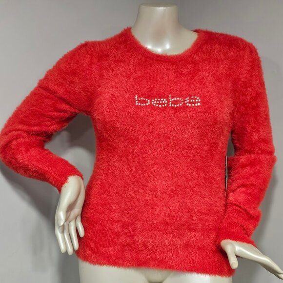 Bebe Embellished Logo Fuzzy Sweater - Picture 2 of 8